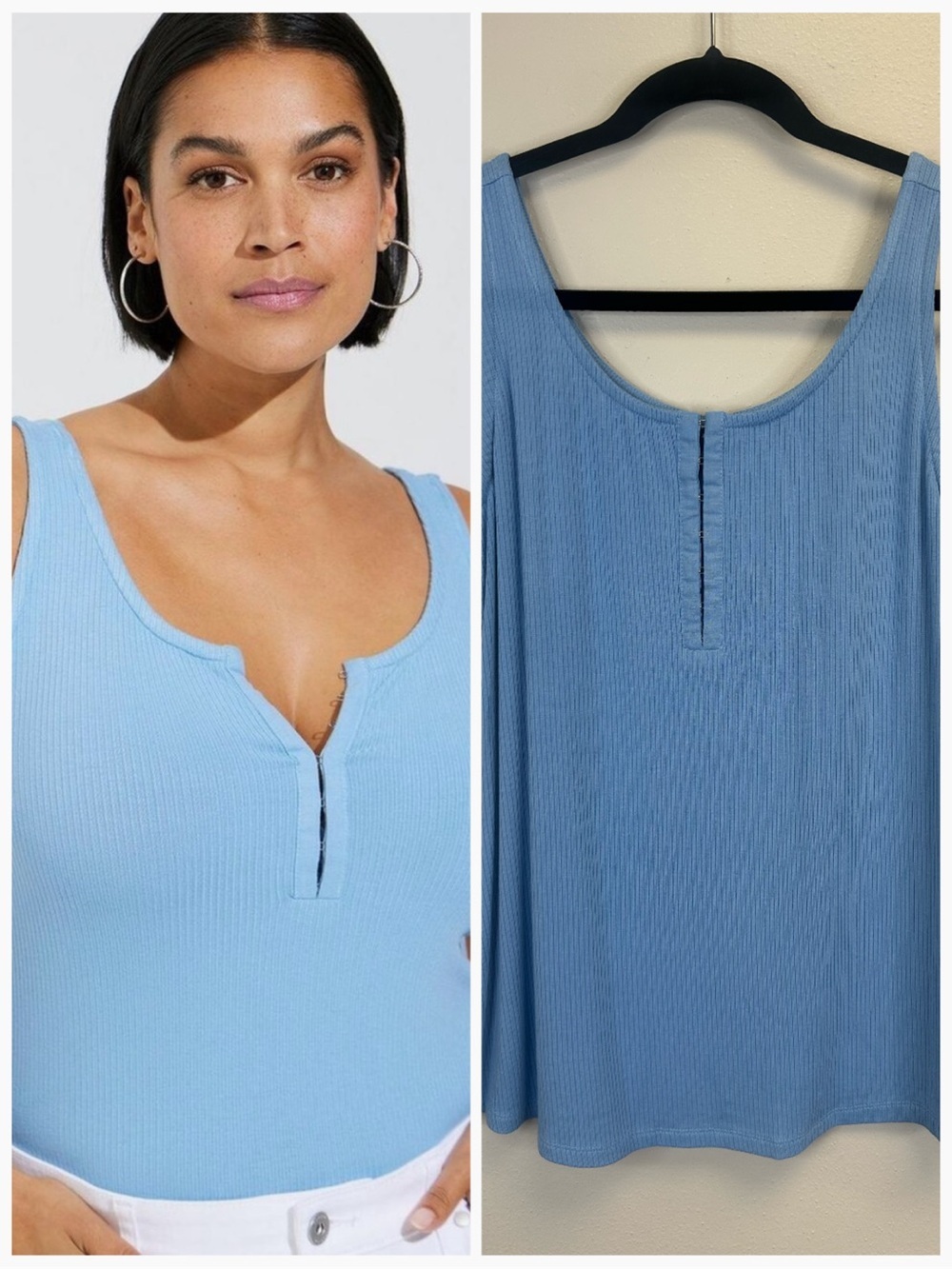 Torrid Sky Blue Ribbed Tank Top Size 2X NWT‎ Fitted Vneck Hook Front Summer Sexy